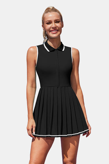 Black Half-Zip Pleated Tennis